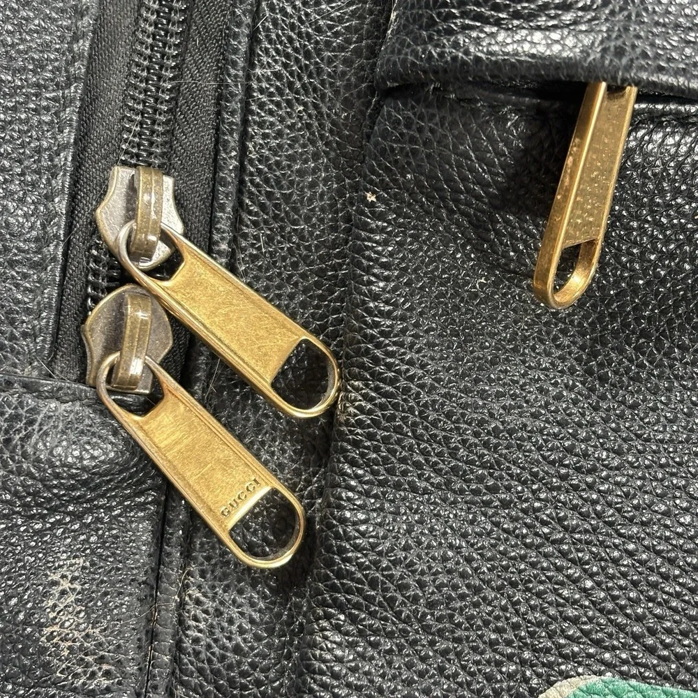Gucci Black Leather Backpack Vintage Web Logo Front Pocket